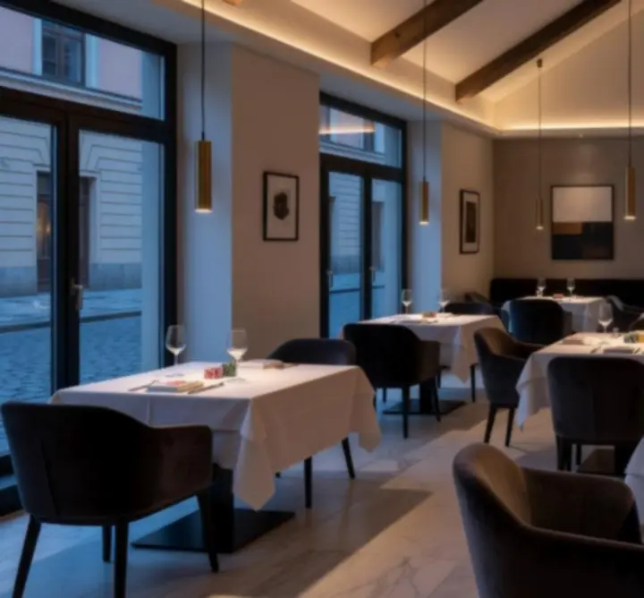 Elegantní moderní interiér restaurace HERNI VECERY CZ
